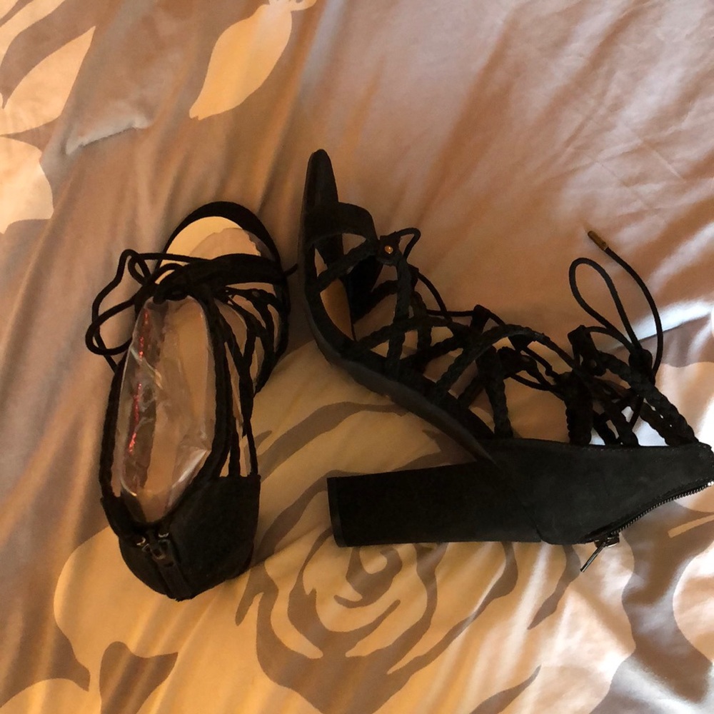 Black lace up heels